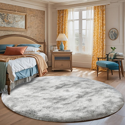 Area Rug Fluffy Faux-Fur Shag in Solid, Tie-Dye and Ombre Colors with Six available Room Sizes
