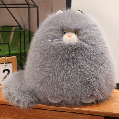 Silly Cat Plush Pillow Long Hair Stuffed Cat Hug Pillow for Sleep Comforting Plush Cat Throw for Entryways, Bedrooms and Living Spaces