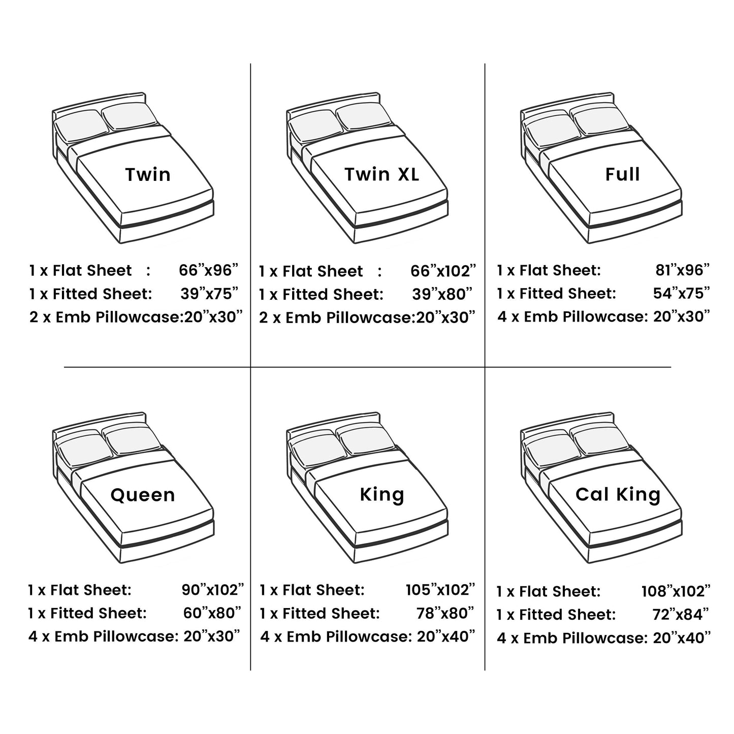 Fitted Sheet Set 6-Piece Brushed Polyester Deep Pocket Bed Sheets 20 Colors Hotel Luxury Bedding with Embroidered Pillowcases