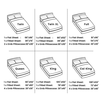 Fitted Sheet Set 6-Piece Brushed Polyester Deep Pocket Bed Sheets 20 Colors Hotel Luxury Bedding with Embroidered Pillowcases