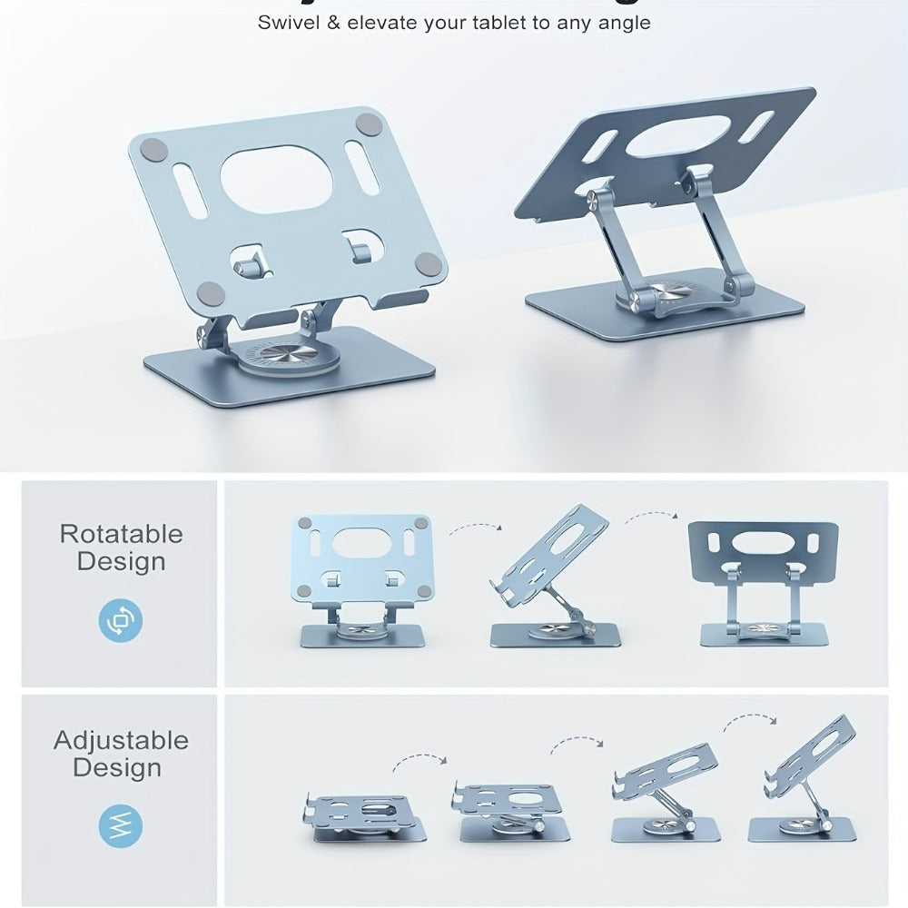Black or Silver Rotating Tablet Stand with Foldable Metal Desktop Base and 17 × 15 × 11 cm Package Dimensions