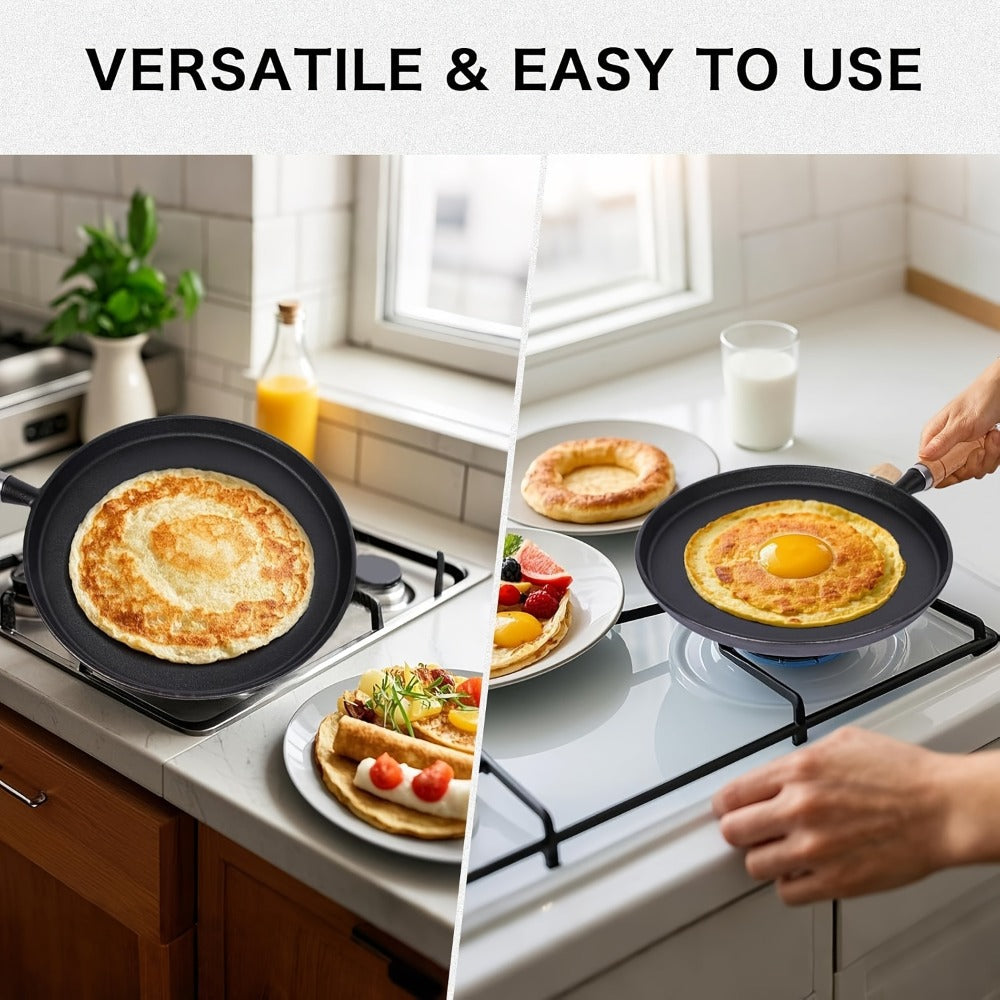 Cast Iron Skillet Non-stick Flat Pan 8.27/9.45/10.63 Inch for Pancakes Eggs & Crepes for Home Cooking, Dining and Outdoor Meals