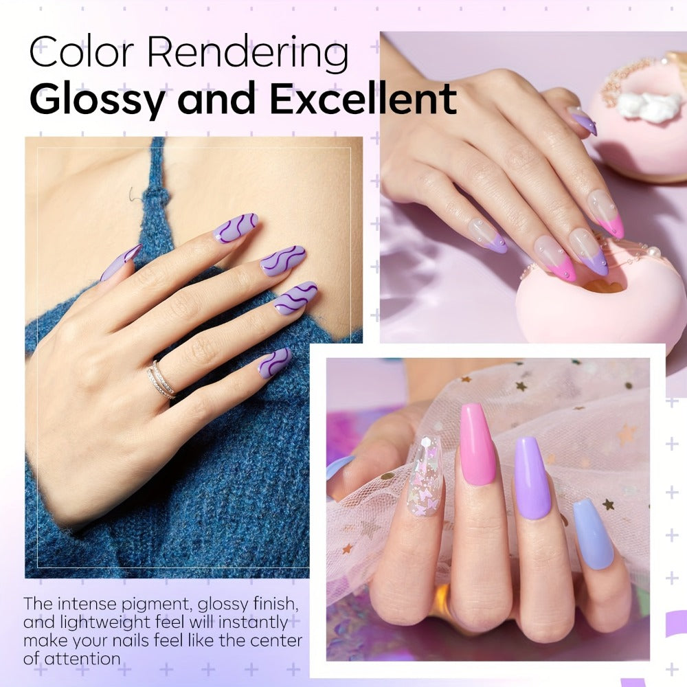 Dip Powder Nail Kit with YANYILIKE Label, Blue Lilac Pink Butterfly Glitter Powders and Three 10ml Liquids