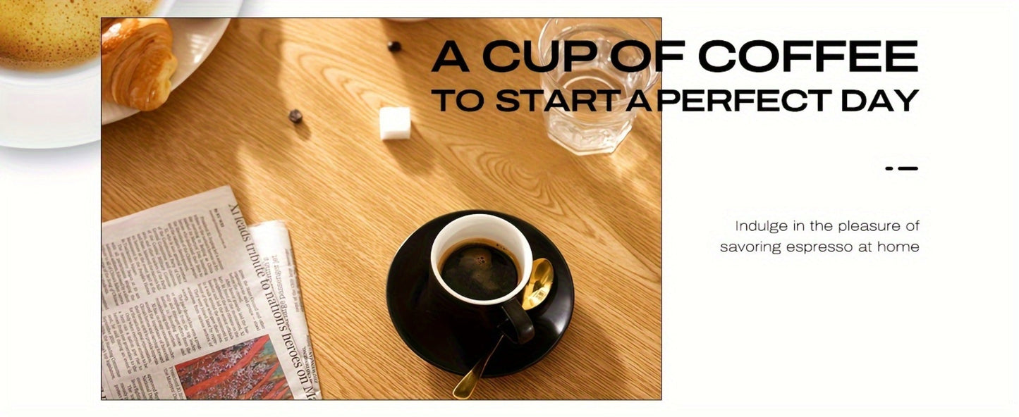 Espresso Cups Set of 6 with Saucers, Spoons & Metal Stand, 4oz Stackable Ceramic Cappuccino Mugs for Double Espresso