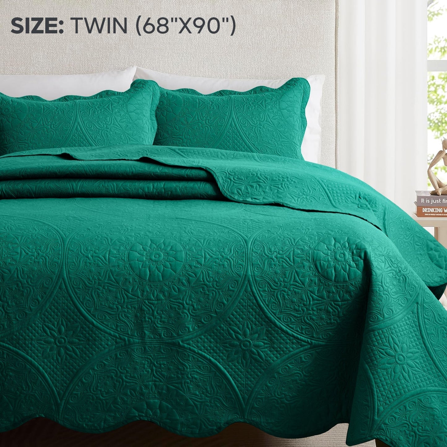Floral-Pattern Three-Piece Bedspread Set in 16 Colors with Twin, Queen, King and California King Sizes