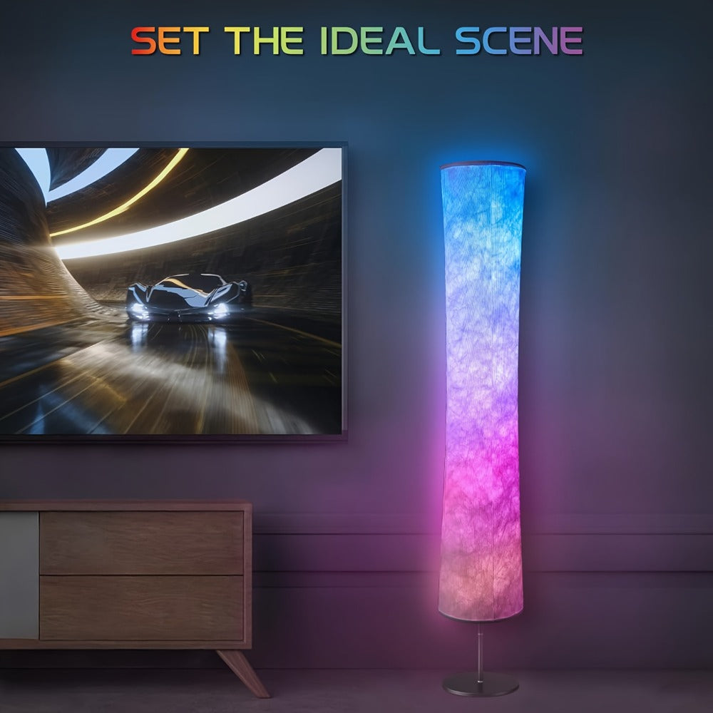 60-Inch Cylindrical Fabric-Shade RGB Floor Lamp with App, Remote, Music Modes and One- or Two-Lamp Options