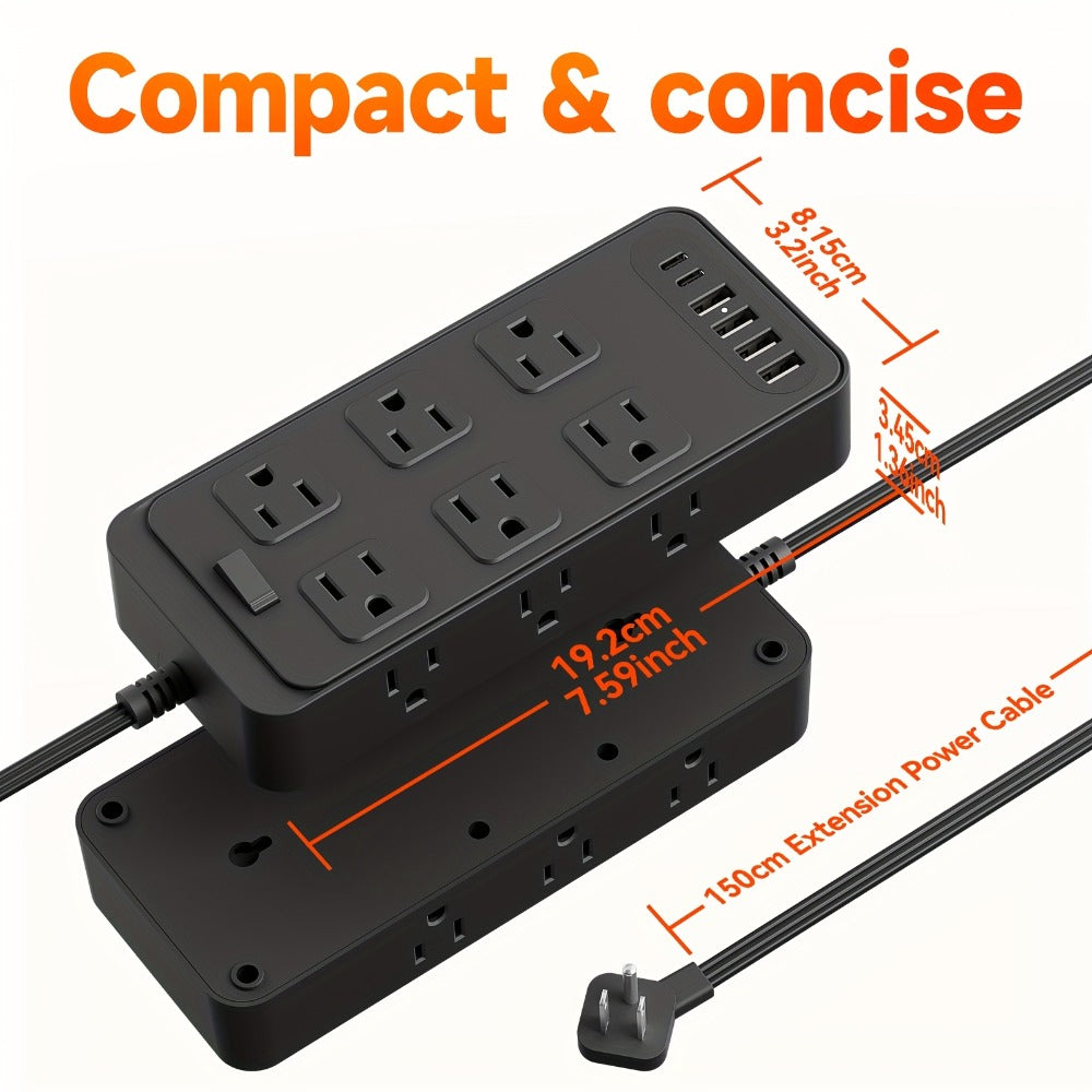Power Strip 18-in-1 Charging Station with 12 AC Outlets, 4 USB-A, 2 USB-C and 5-Foot Flat-Plug Cord