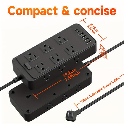 Power Strip 18-in-1 Charging Station with 12 AC Outlets, 4 USB-A, 2 USB-C and 5-Foot Flat-Plug Cord