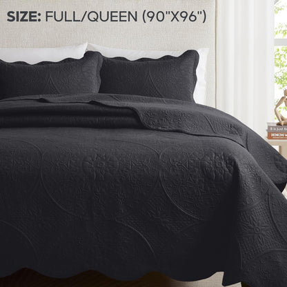 Floral-Pattern Three-Piece Bedspread Set in 16 Colors with Twin, Queen, King and California King Sizes
