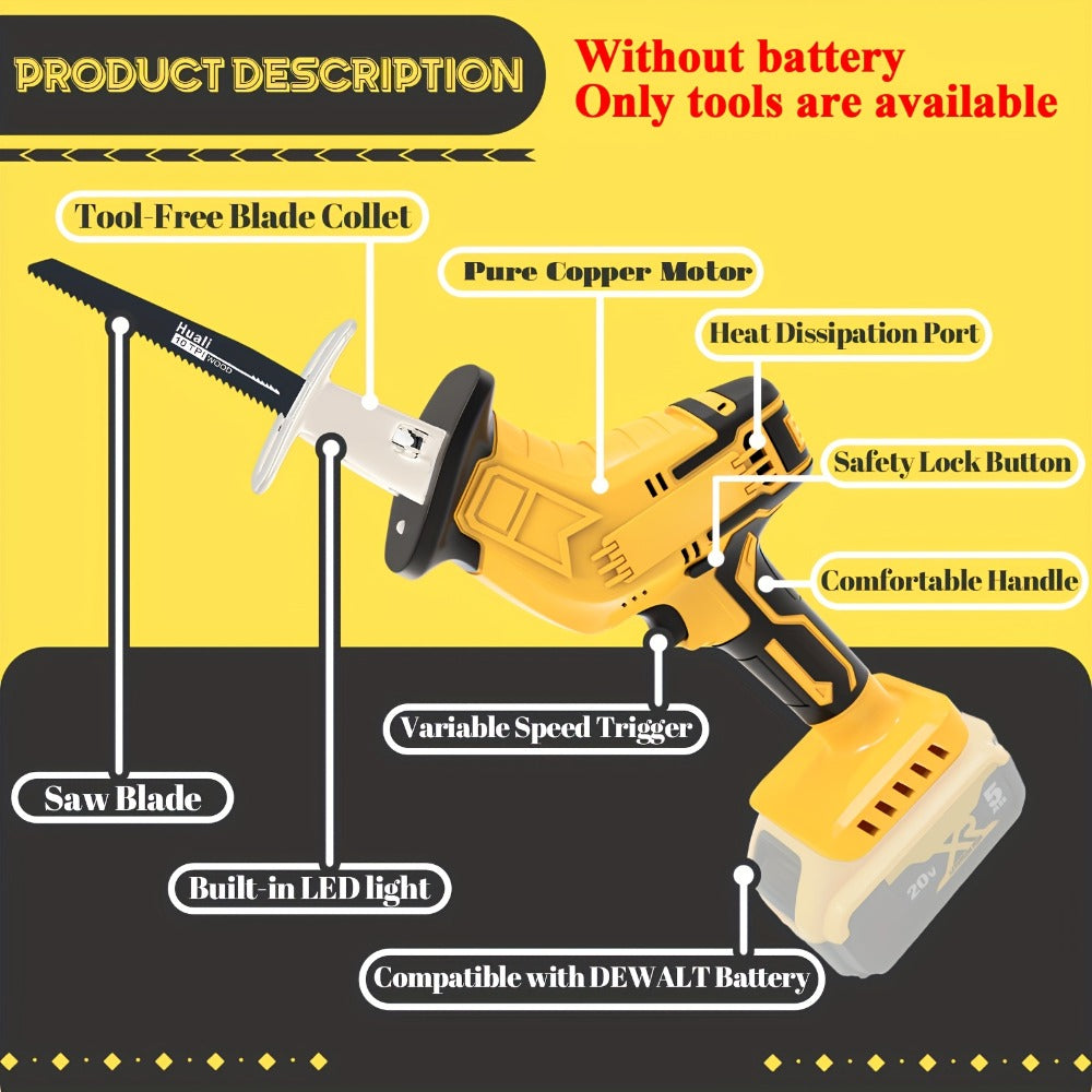 Reciprocating Saw Brushless Cordless for DeWalt 20V Battery, 0-3500 SPM Variable Speed, Tool-Free Blade Change
