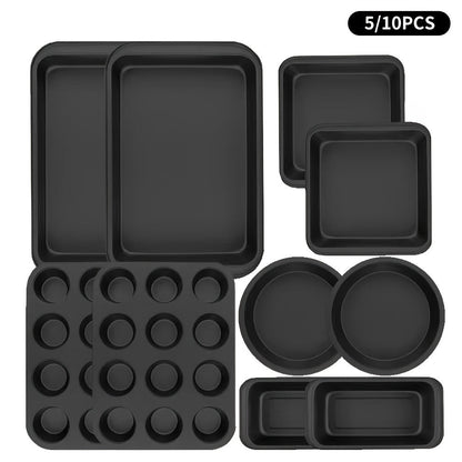 Nonstick Bakeware Set Stackable Space-Saving - Round & Square Pans, Waffle Tray, Cookie Sheet, Carbon Steel Baking Pan Set for Oven