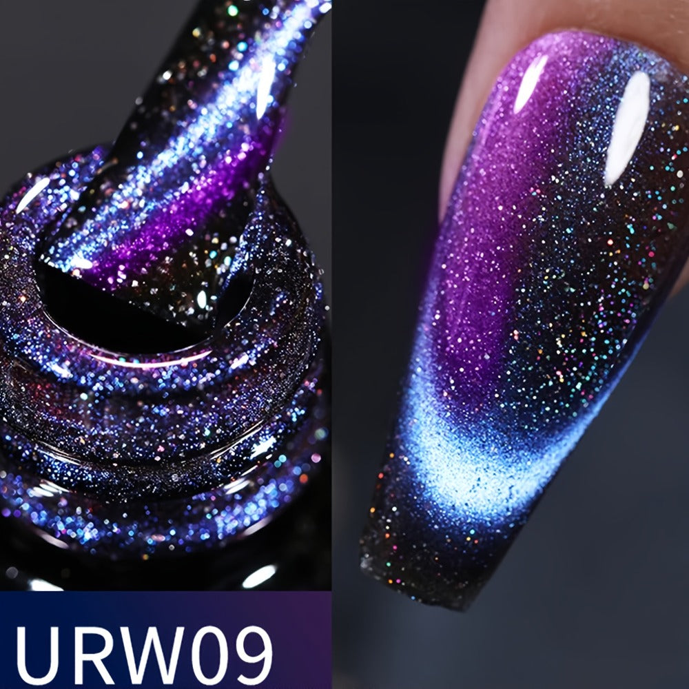 Magnetic Cat Eye Gel Nail Polish 9D Holographic Rainbow Glitter Blue & Purple – LED UV Soak-Off Gel Polish Paraben-Free Water-Based Formula