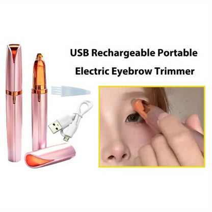 Electric Eyebrow Trimmer for Women 2 Pack, USB Rechargeable Painless Precision Eyebrow Razor Pen, Portable Hair Remover for Face Lip Leg