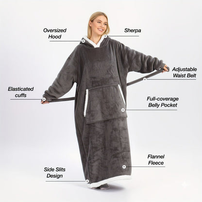 Wearable Blanket Hoodie – Oversized Extra-Long Ultra-Soft Acrylic Hooded Blanket for Adults, Warm Cozy TV Watching Winter Gift for Christmas
