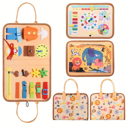 Busy Board for Toddlers 1 2 3 Years Old Montessori Sensory Activity Travel Toy with Zippers Buckles Buttons Laces