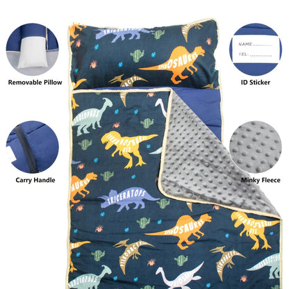 Kids Nap Mat with Pillow Foldable Minky Dot Cooling Breathable Portable Preschool Daycare Mat for Entryways, Bedrooms and Living Spaces