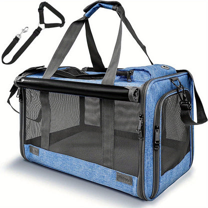Airline Approved Soft Sided Pet Carrier – Durable Breathable Foldable Travel Bag with Pet Harness Included
