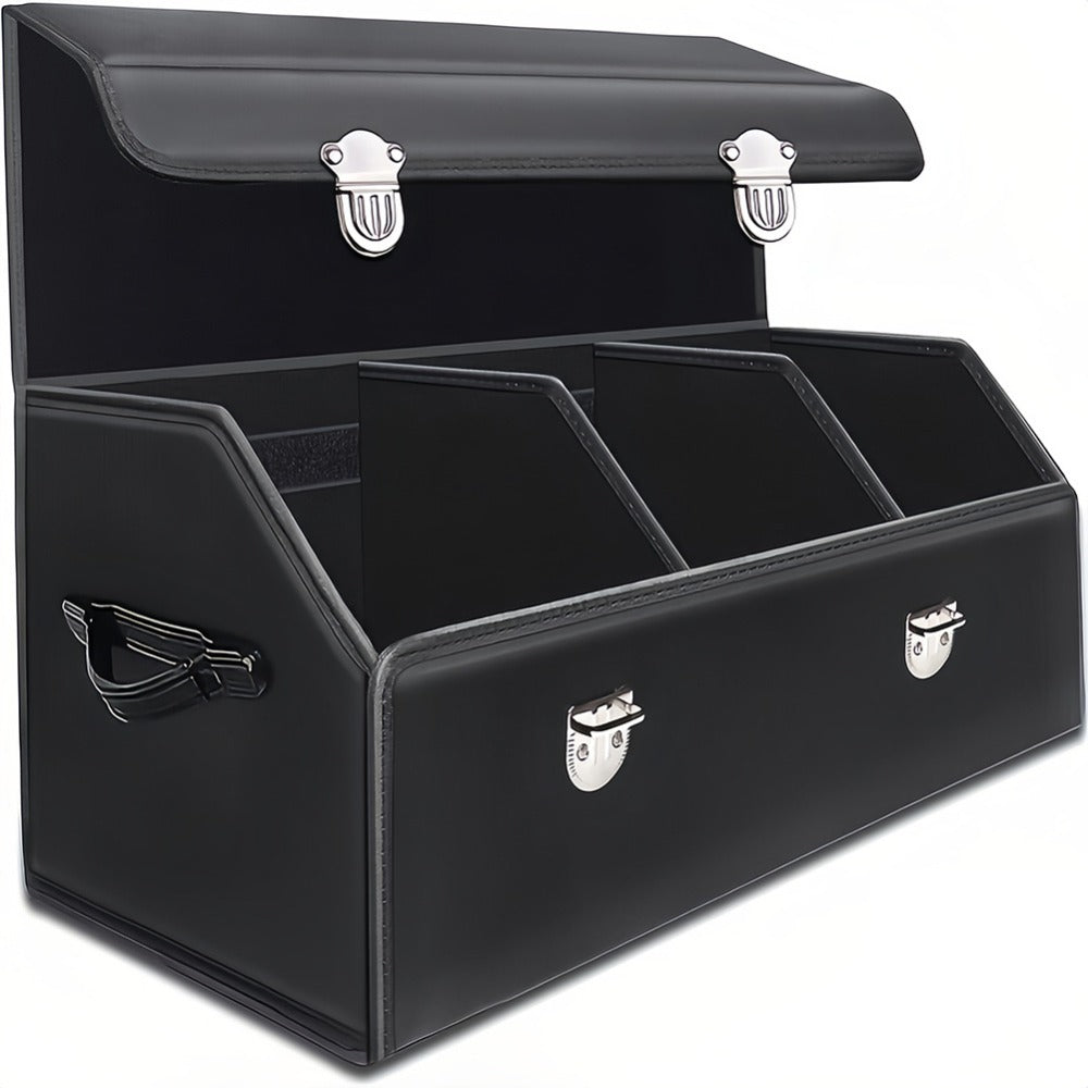 PU Leather Car Organizer Box Foldable Multi-Compartment – Large Capacity Storage for SUV, Truck, Camper & Car Interior