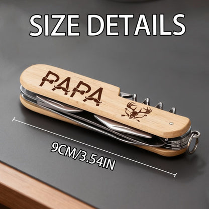 9-in-1 Multi-Purpose Keychain Tool Wood Handle Portable EDC Pocket Tool with Scissors for Entryways, Bedrooms and Living Spaces