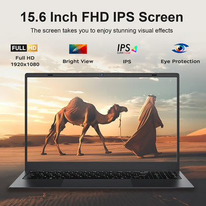 15.6 Inch Ultra-Thin Laptop, Intel Pentium 6500Y, 8GB RAM 256GB SSD, 4K Dual-Screen Support, Quad Stereo Speakers