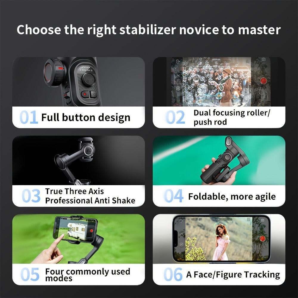 AOCHUAN Smart XE 3-Axis Phone Gimbal Stabilizer with AI Face Tracking & RGB Fill Light, Foldable Handheld Stabilizer