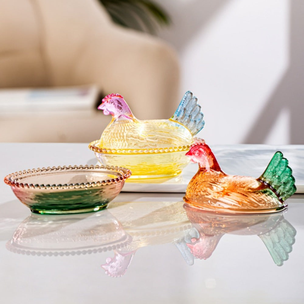 Chicken Shaped Glass Storage Jar with Lid Decorative Pearl Hen Candy Jar Reusable Desktop for Home Cooking, Dining and Outdoor Meals