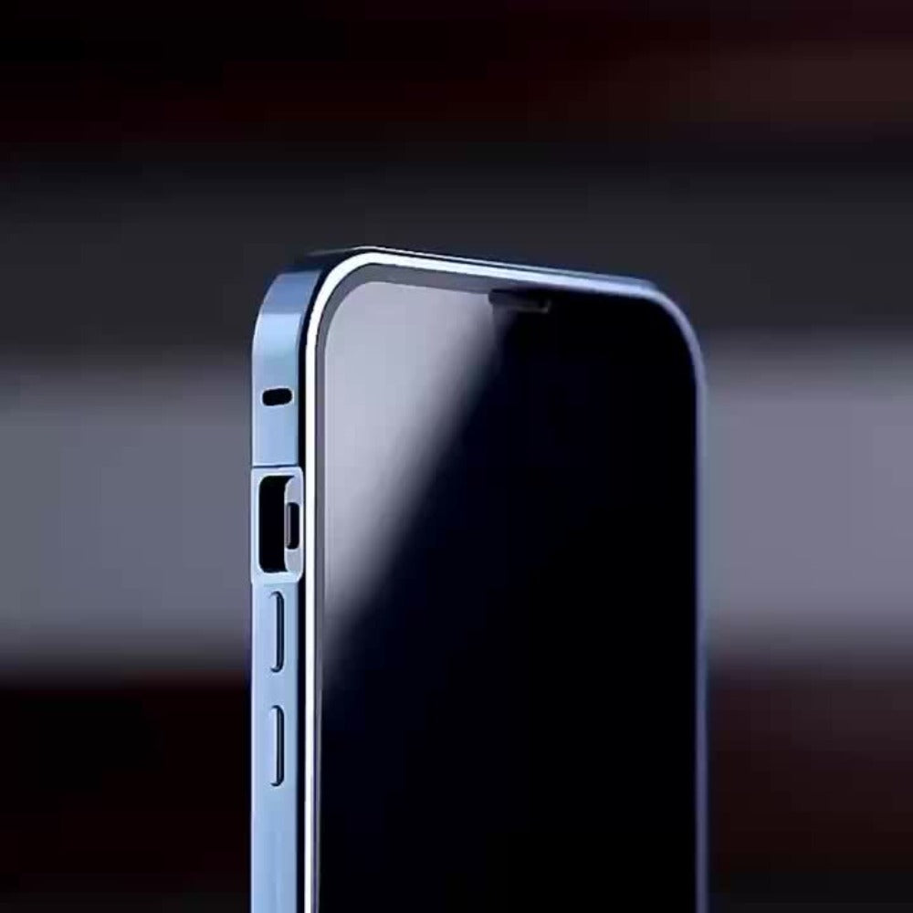 Phone Case Privacy Tempered Glass Cover with Aluminum Frame and Snap Lock for Select iPhone 12-17 Models