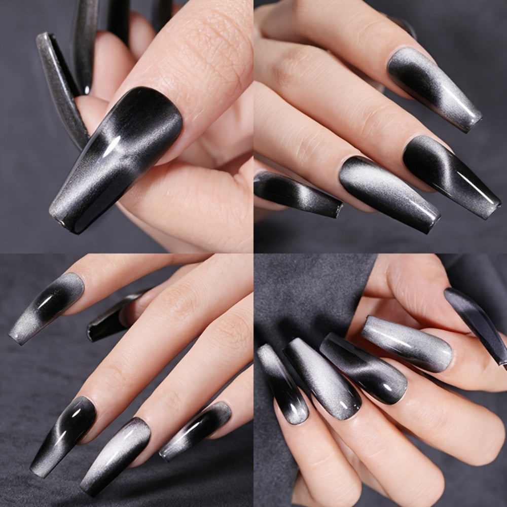 Gel Nail Polish 8-Piece Aurora Magnetic Cat-Eye Set with Black-Crystal Glitter and 3D Light-Shifting Finish for UV/LED Cure