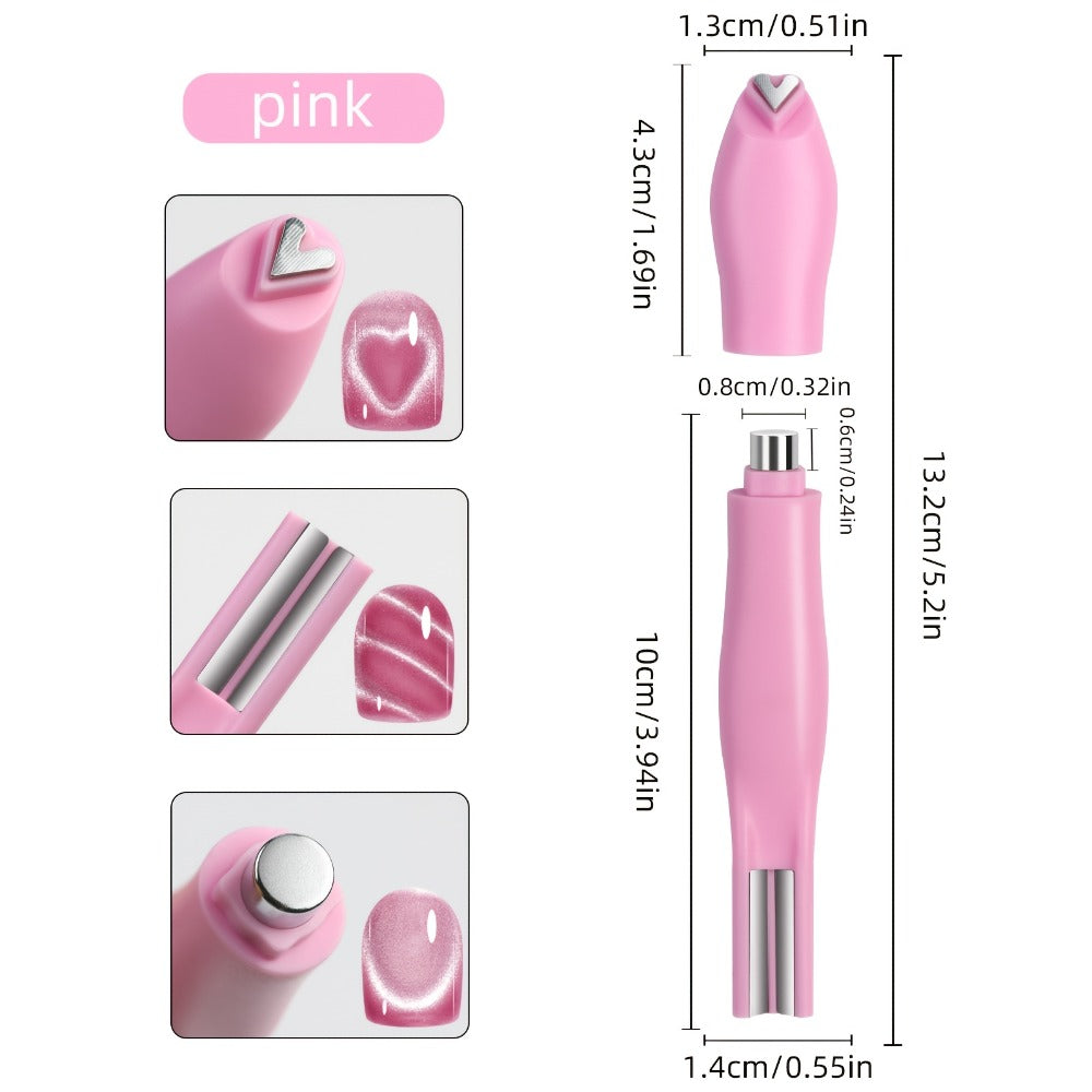 Cat Eye Nail Magnet Set 3Pcs 6-in-1 Magnetic Nail Art Tool – Pentagram Heart Round Cigar Magnets for Cat Eye Gel Polish Linear Star Heart