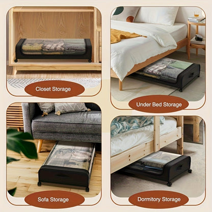 Under Bed Storage Organizer with Wheels & Lid – Metal Rolling Bins for Clothes Bedding Shoes Blankets Books (2pcs)