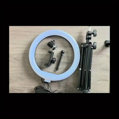 10- or 12-Inch USB Ring Light with Retractable Floor Tripod, Center Phone Holder and Lighting Options