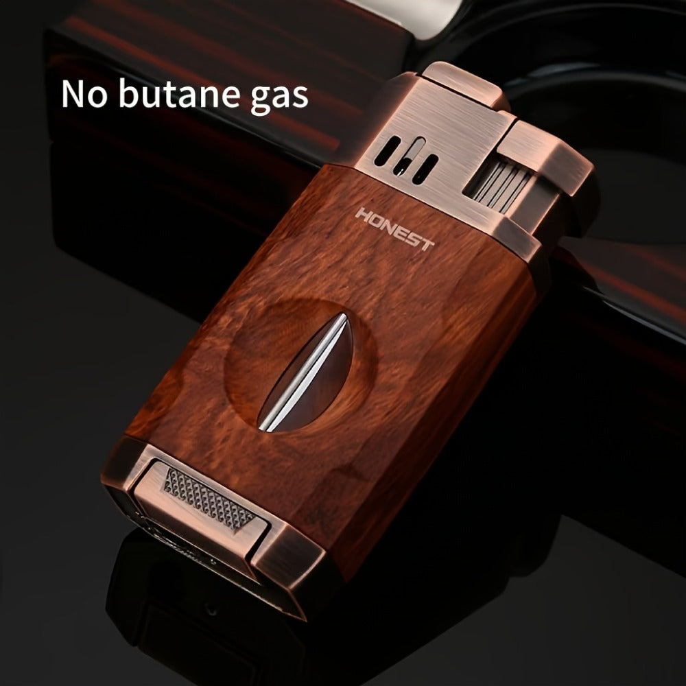 Cigar Torch Lighter with V-Shaped Cigar Cutter Built-in Clip Dual Windproof Jet Flame Visible for Entryways, Bedrooms and Living Spaces
