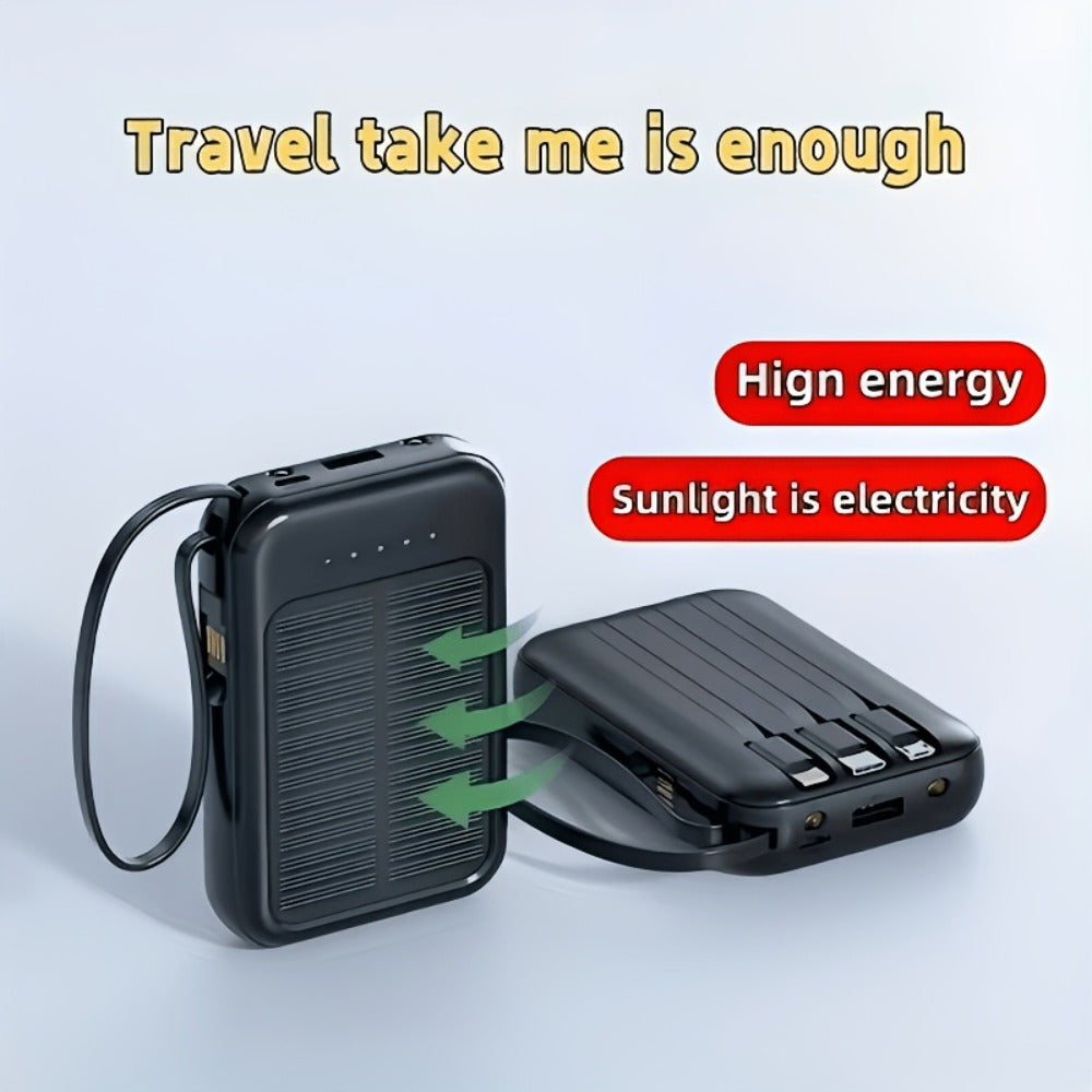 Power Bank 20000mAh with Built-In Cable Set, 20W Listed Charging and Solar or Standard Options