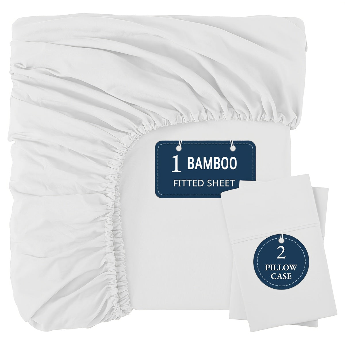 Bamboo Fitted Sheet Set 3-Piece – Cooling Breathable Soft Deep Pocket Bed Sheets, Twin Full Queen King, 12 Colors – Fits Mattress Up to 15"