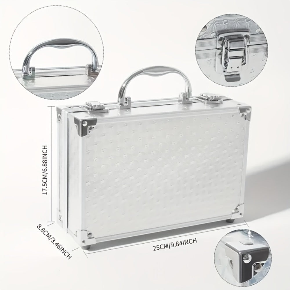 Makeup Kit 56-Piece Handled Mirror Case with Mixed Face, Eye and Lip Cosmetics in Silvery or Rose Color