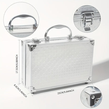 Makeup Kit 56-Piece Handled Mirror Case with Mixed Face, Eye and Lip Cosmetics in Silvery or Rose Color