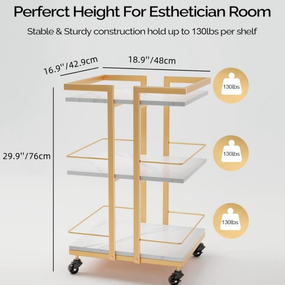 Three-Shelf Rolling Salon Trolley with Side Handles, Locking Casters and Four Color Configurations