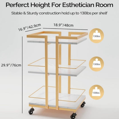 Three-Shelf Rolling Salon Trolley with Side Handles, Locking Casters and Four Color Configurations