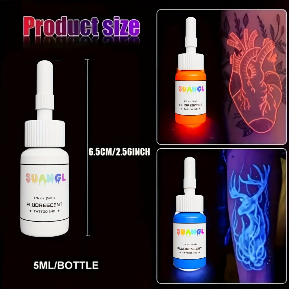 Tattoo Ink UV Fluorescent Set with 5ml Bottles in 5-, 8-, 11- or 15-Color Bottle Options with Item-Specific Color, Capacity and Bottle