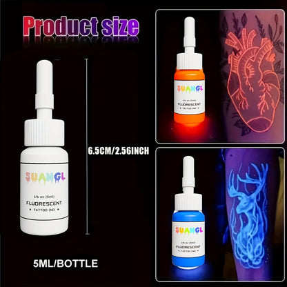 Tattoo Ink UV Fluorescent Set with 5ml Bottles in 5-, 8-, 11- or 15-Color Bottle Options with Item-Specific Color, Capacity and Bottle