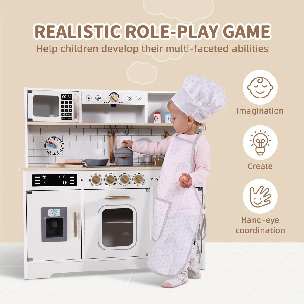 Kids Play Kitchen Set with Sink Oven Stove Dishwasher Coffee Maker Ice Maker Microwave for Home Cooking, Dining and Outdoor Meals