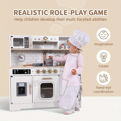 Kids Play Kitchen Set with Sink Oven Stove Dishwasher Coffee Maker Ice Maker Microwave for Home Cooking, Dining and Outdoor Meals