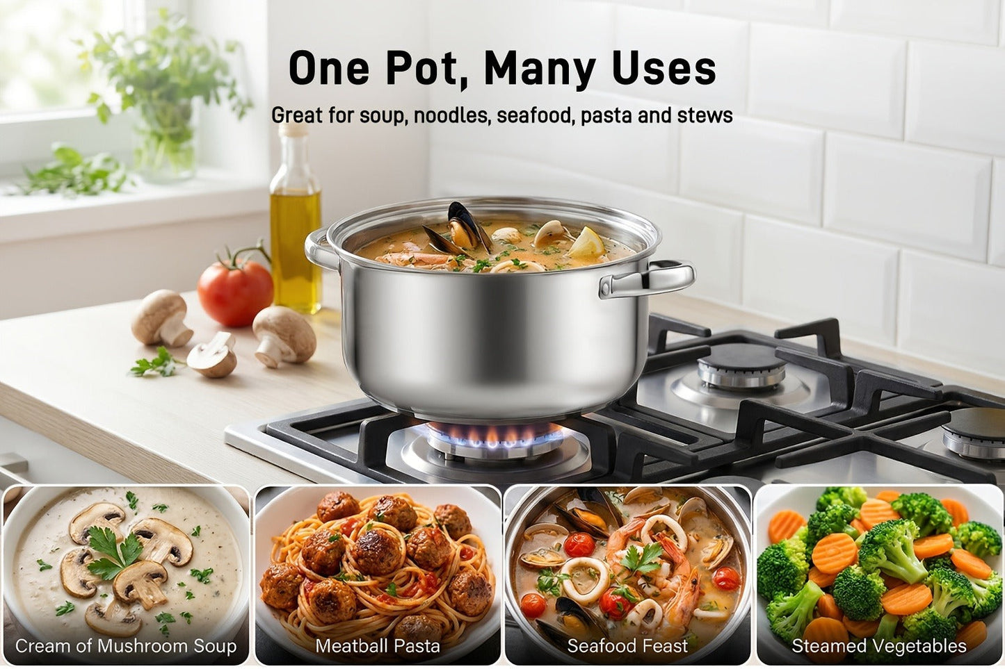 Stainless Steel Soup Pot Apple Pot Heat Resistant Handles Versatile Cookware for Boiling for Home Cooking, Dining and Outdoor Meals