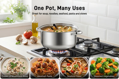 Stainless Steel Soup Pot Apple Pot Heat Resistant Handles Versatile Cookware for Boiling for Home Cooking, Dining and Outdoor Meals