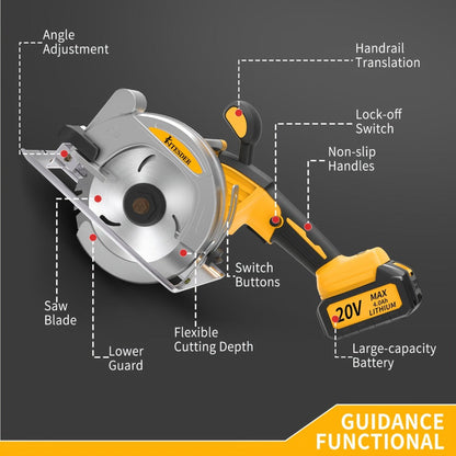 Brushless Circular Saw 5-Inch Kit 6900RPM with Battery & Charger, 45° Bevel Cut, Up to 6 Saw Blades