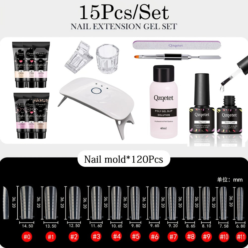 Poly Nail Gel Extension Kit 6 Colors with USB UV LED Lamp & Slip Solution – All-in-One Polygel Nail