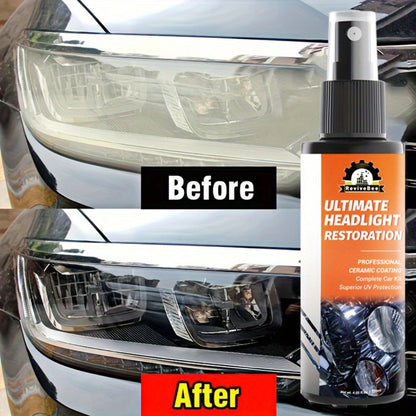 Car Headlight Polish Spray Bottle with Sponge Applicator for Manual Lens Surface Cleaning and Buffing