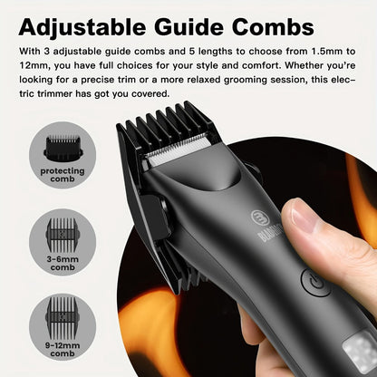 Manscaping Trimmer for Men IPX7 Waterproof Electric Groin & Ball Trimmer Ceramic Blades LCD Battery Display Replaceable Head