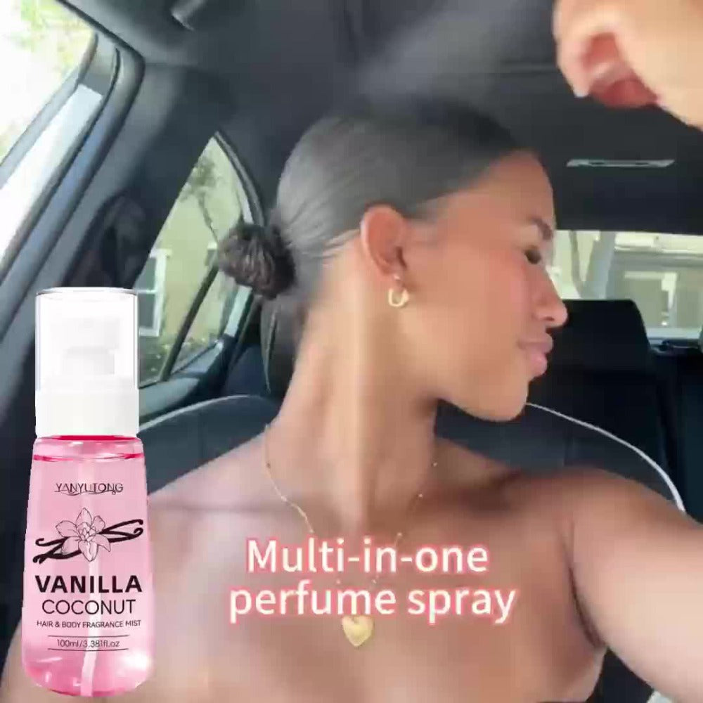 Coconut Vanilla Fragrance Mist Hair & Body Spray – Alcohol-Free with Vitamin E, Argan Oil & Glycerin, Moisturizing Long-Lasting Tropical