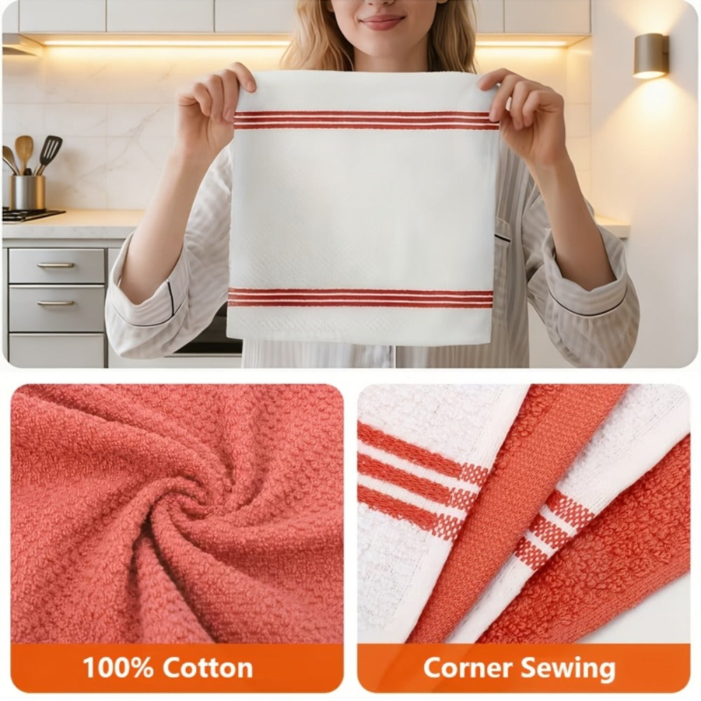 Kitchen Hand Towels, Twelve-Piece Cotton Kitchen Towel Set with Six 15 x 25-Inch Hand Towels and Six 12 x 12-Inch Washcloths